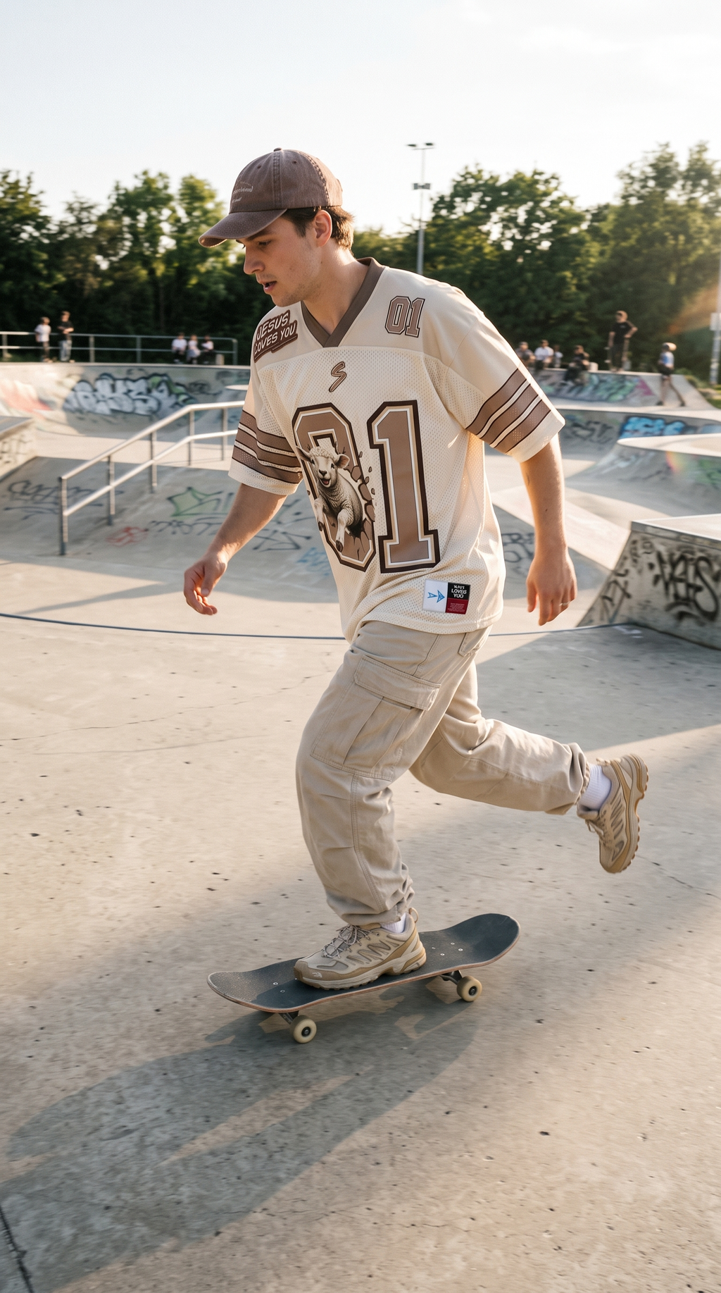 Jersey crema en skatepark